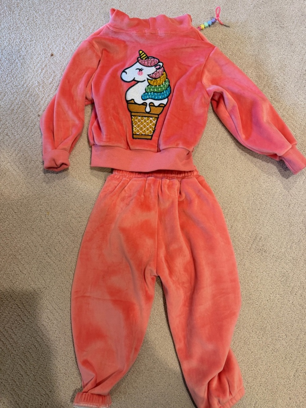 Lola + The Boys Coral Velour Unicorn Ice Cream Jogger Set